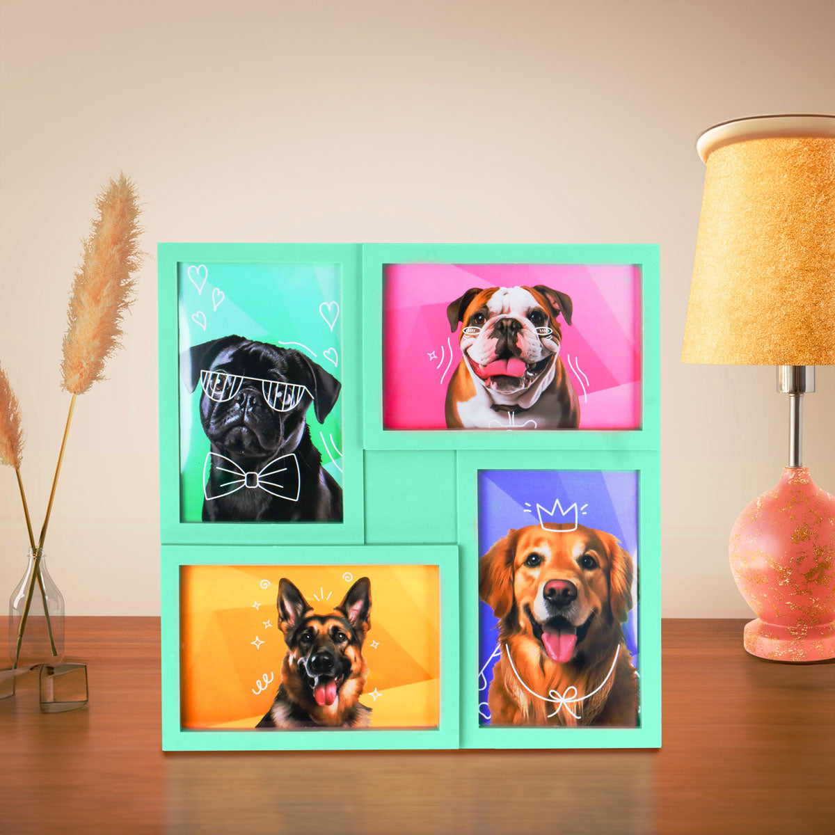 Portarretratos Familiar con Marco color Verde Pistache