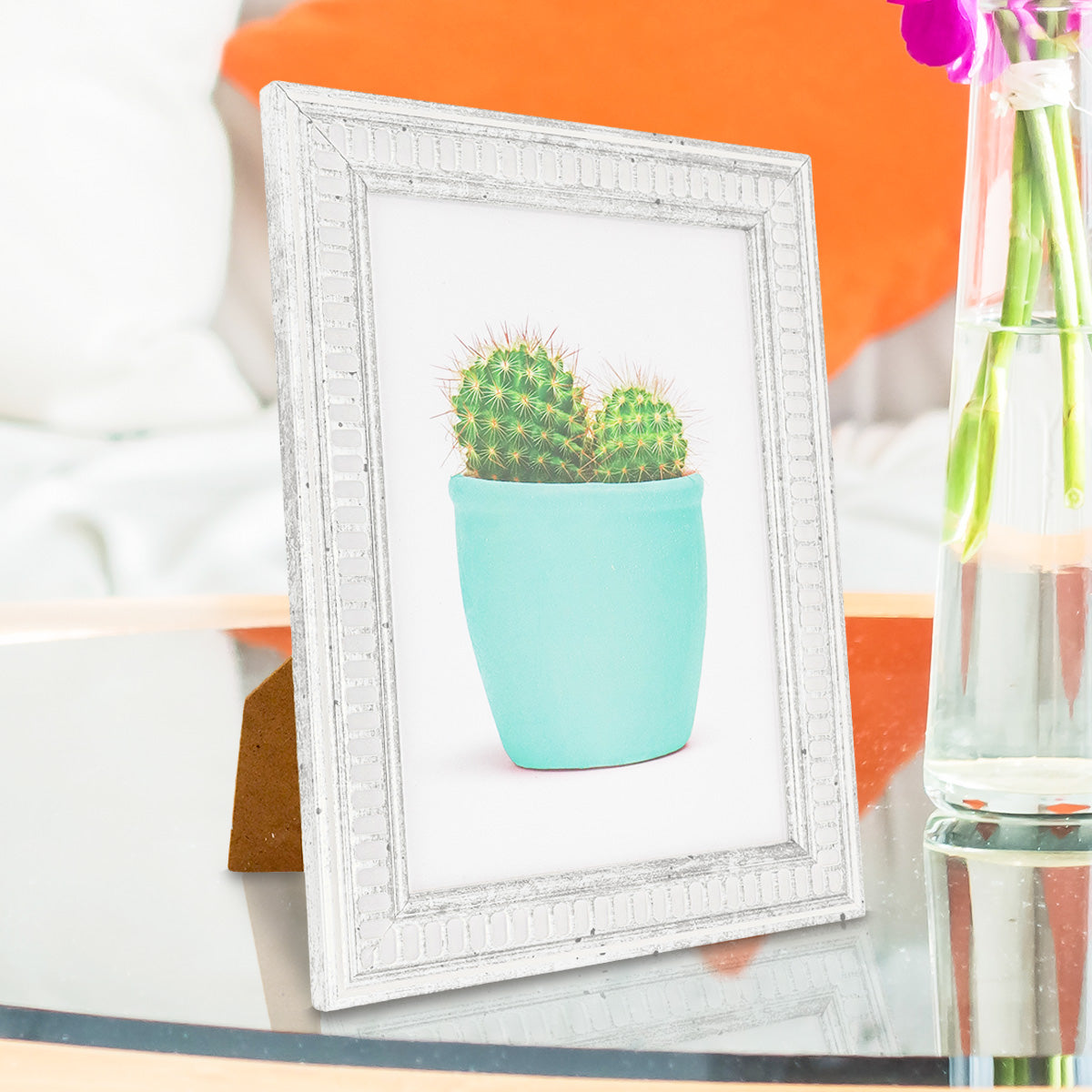 Portarretratos con Marco color Blanco con Plata 18x13cm