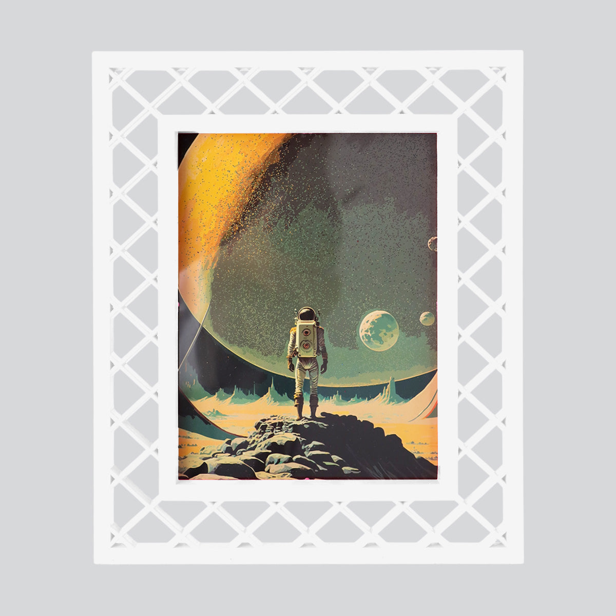 Portarretrato, Diseño Reja, Color Blanco, 20x25 cm