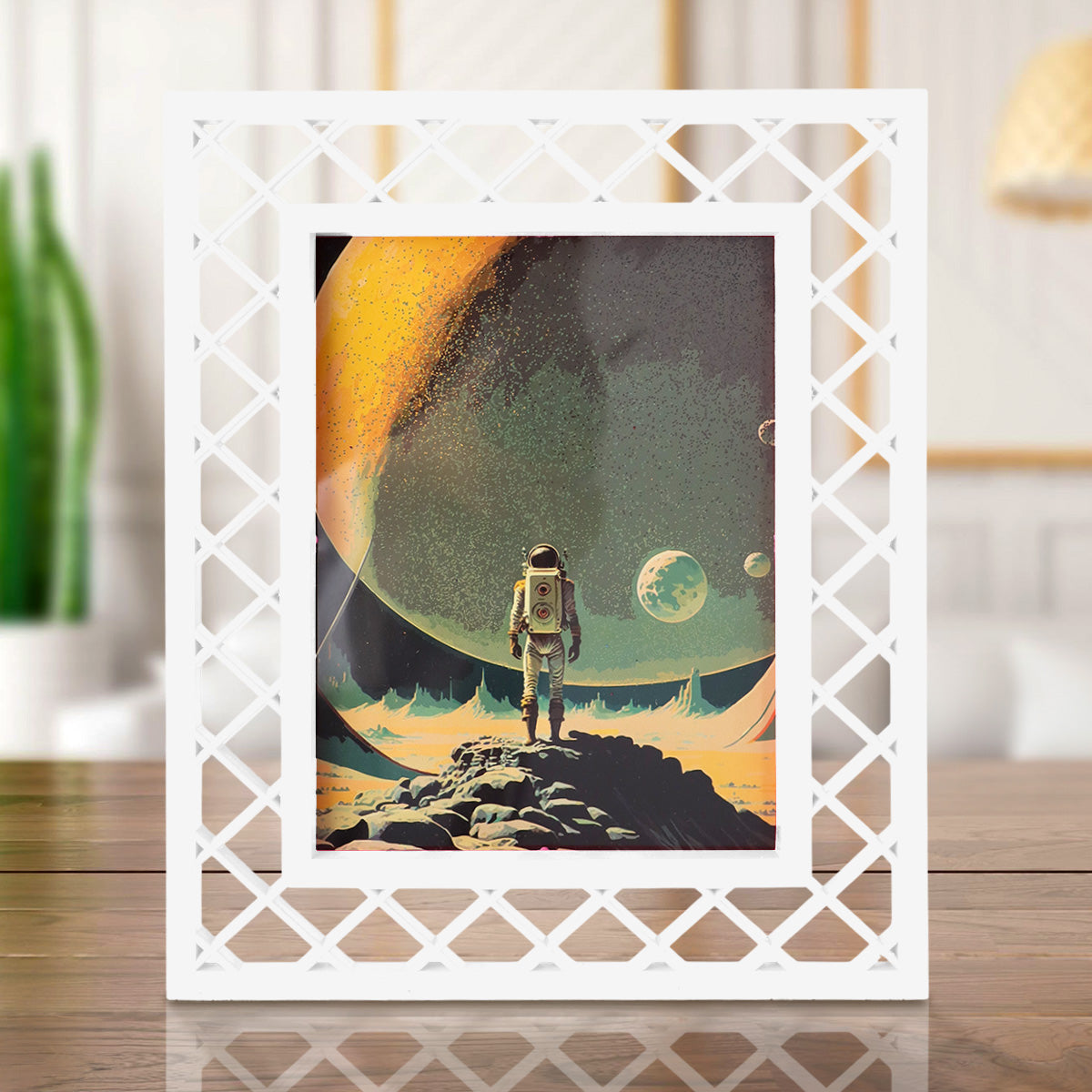 Portarretrato, Diseño Reja, Color Blanco, 20x25 cm