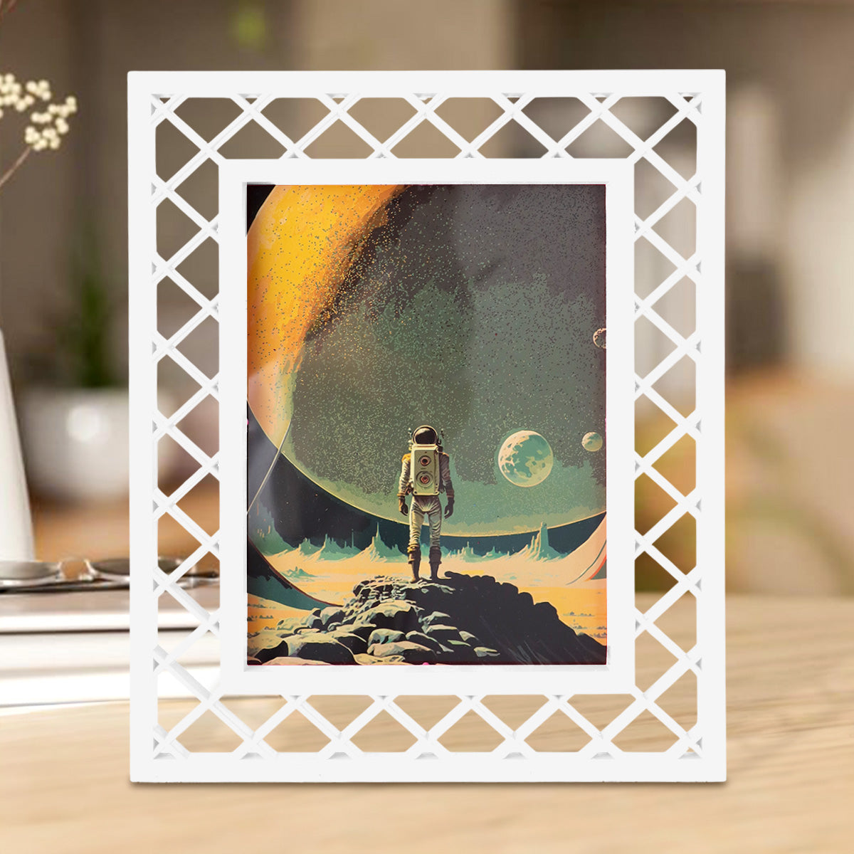 Portarretrato, Diseño Reja, Color Blanco, 20x25 cm