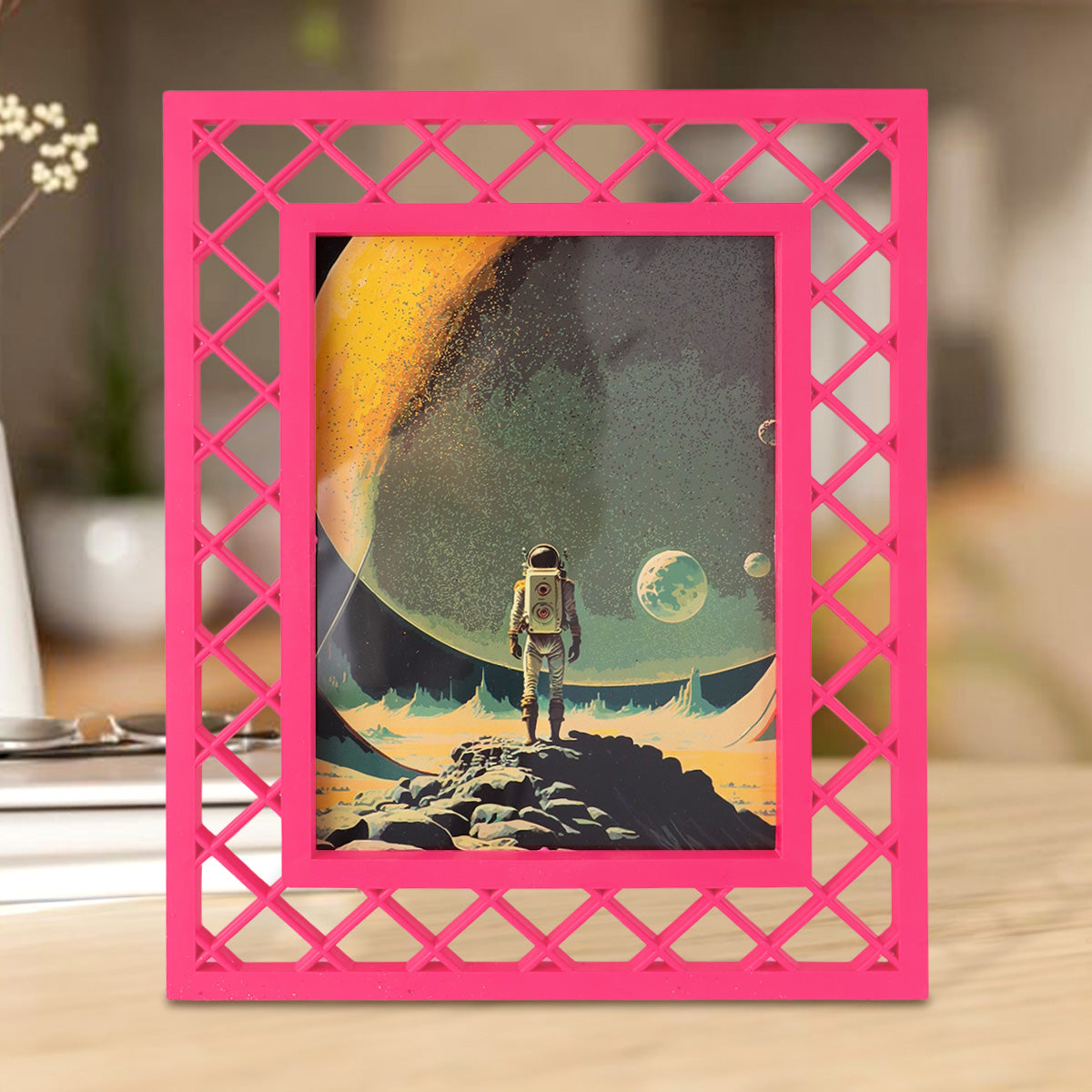 Portarretrato, Diseño Reja, Color Rosa, 20x25 cm