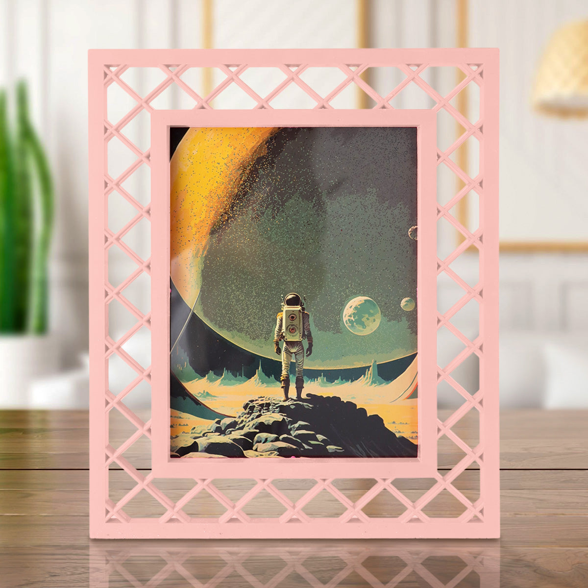 Portarretrato, Diseño Reja, Color Rosa Claro, 20x25 cm