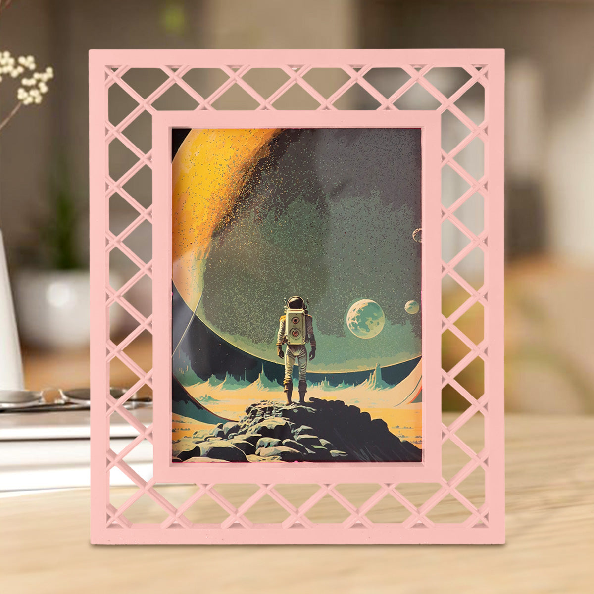 Portarretrato, Diseño Reja, Color Rosa Claro, 20x25 cm