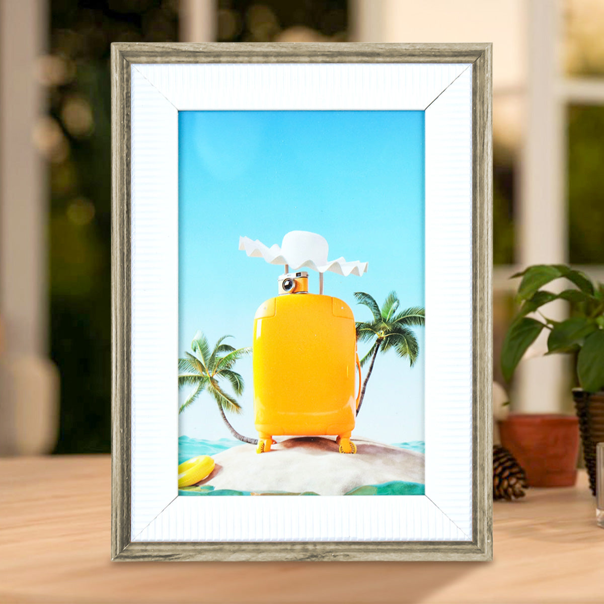 Portarretratos con Marco Diseño Líneas color Café, 15x10cm