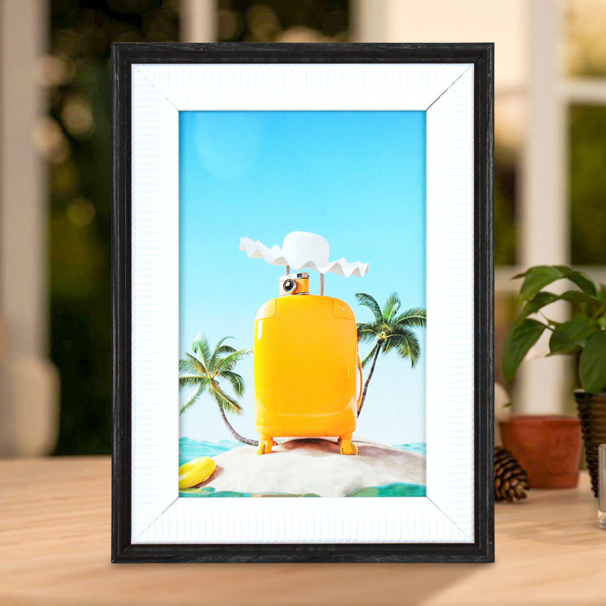 Portarretratos con Marco Diseño Líneas color Negro, 15x10cm