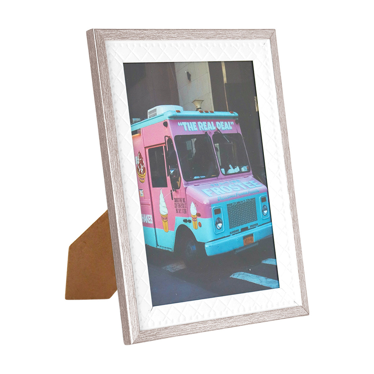 Portarretrato Diseño de Rombos, Blanco con Gris Oxford