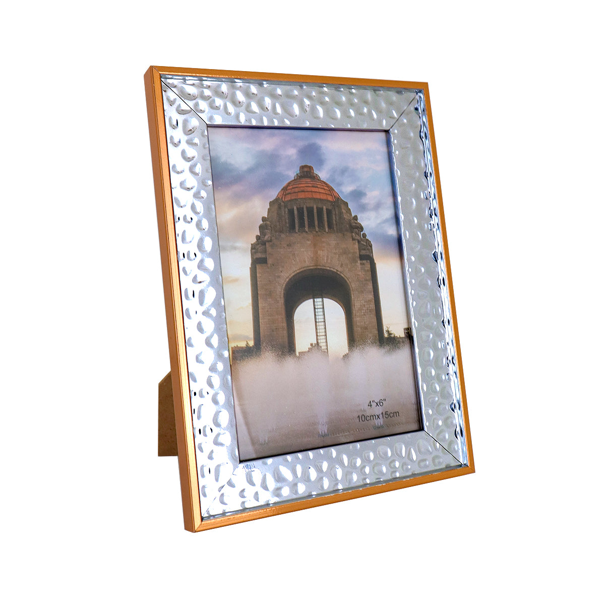 Portarretratos con Marco Metálico color Plata con Bronce, 10x15cm