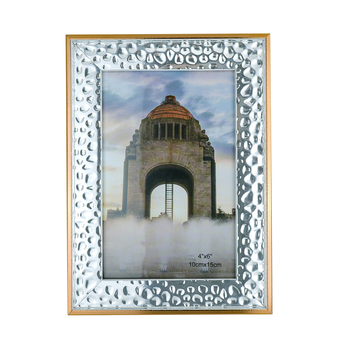 Portarretratos con Marco Metálico color Plata con Bronce, 10x15cm