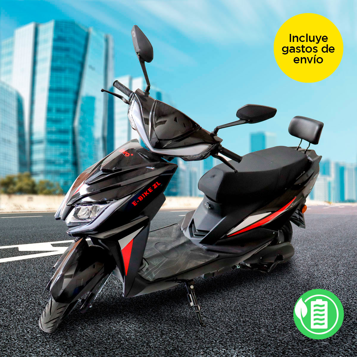 Motocicleta Eléctrica Kiwo E-Bike ZL color Negro con Rojo