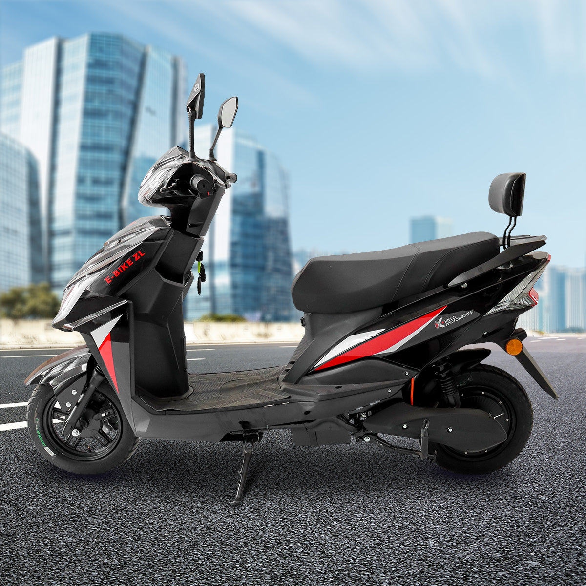 Motocicleta Eléctrica Kiwo E-Bike ZL color Negro con Rojo