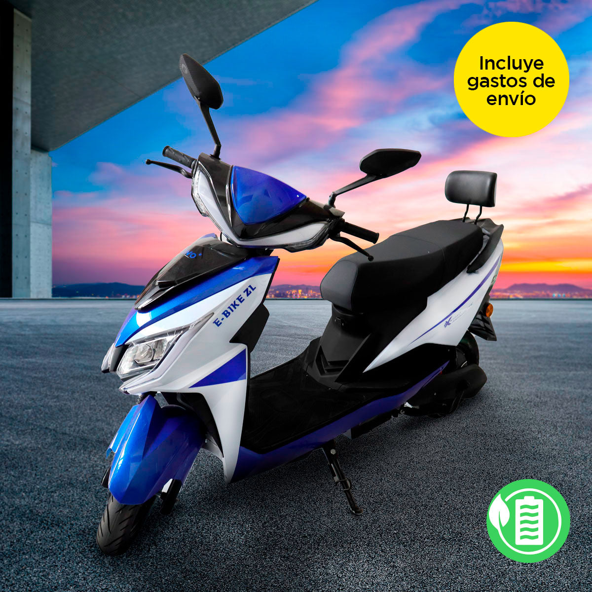 Motocicleta Eléctrica Kiwo E-Bike ZL color Azul con Blanco