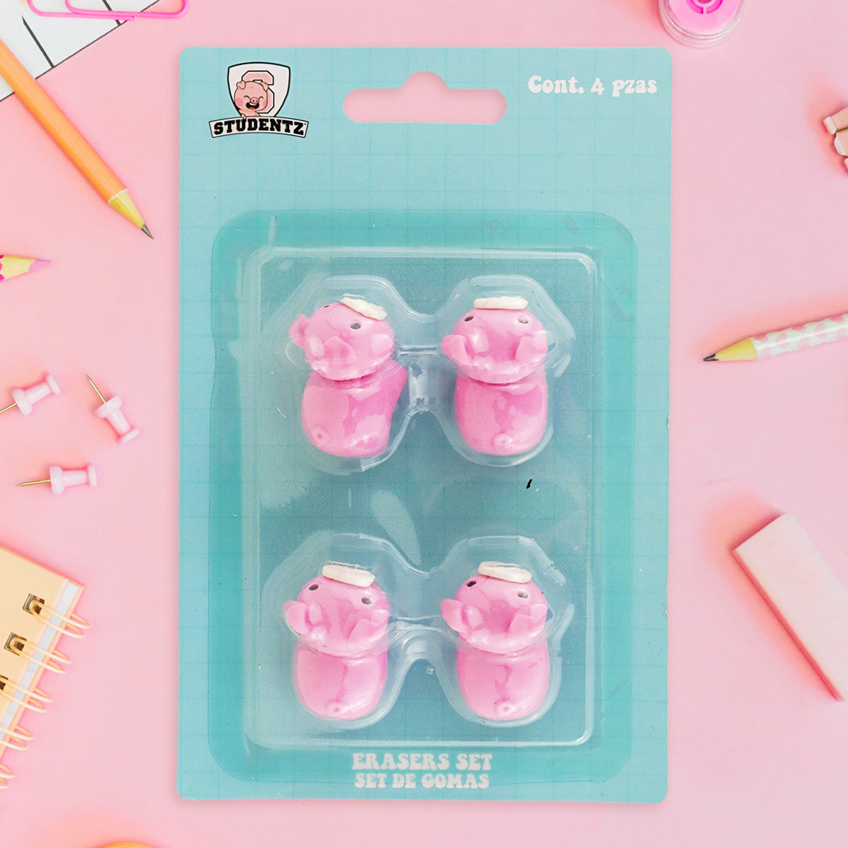 Set de 4 Gomas en Forma de Puerquito