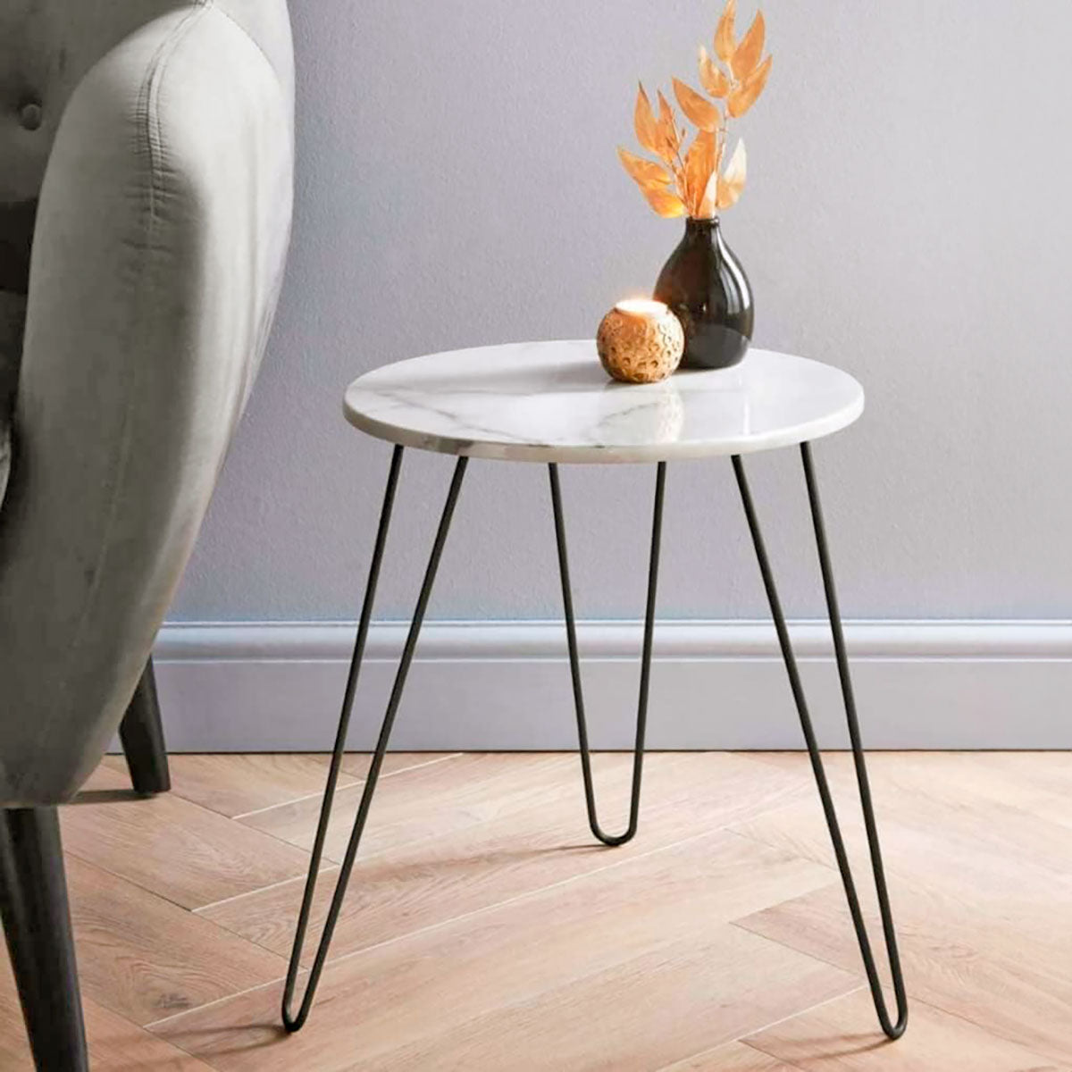 Mesa Redonda con Tapa de Mármol de Imitación