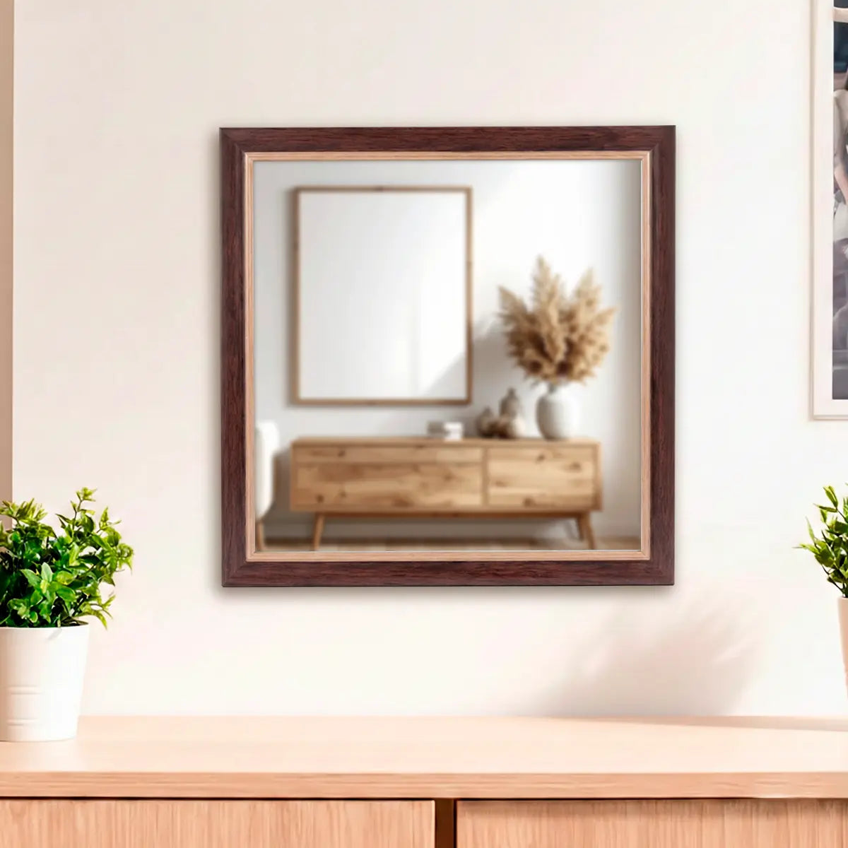 Espejo en Forma Cuadrada, Color Café