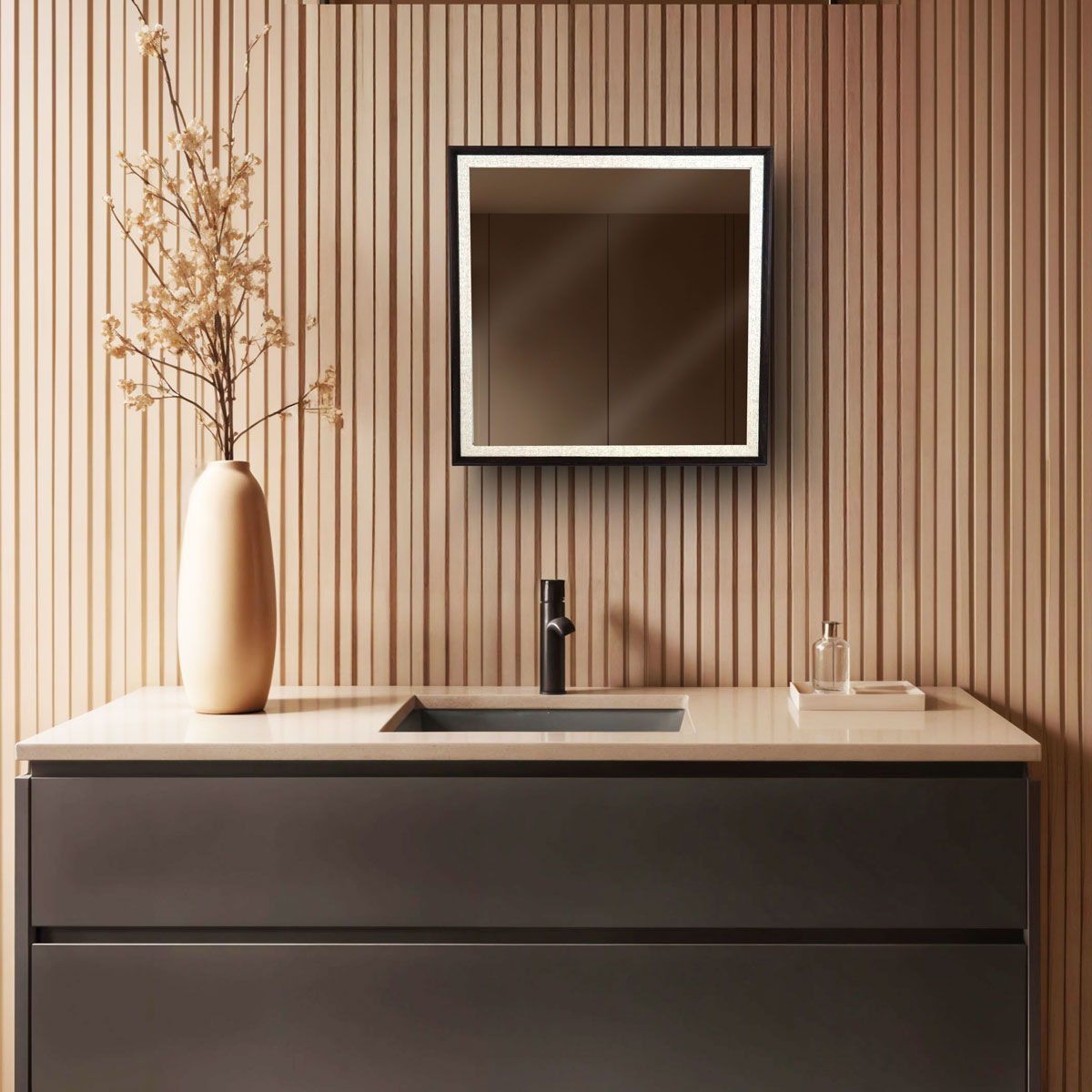 Espejo de Pared con Marco Color Negro con Beige