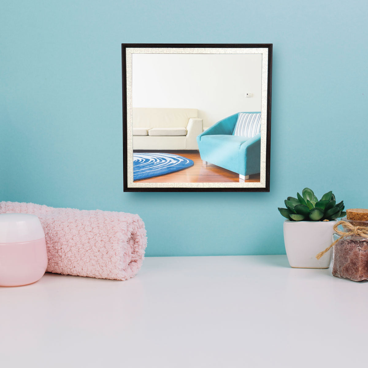 Espejo de Pared con Marco Color Negro con Beige