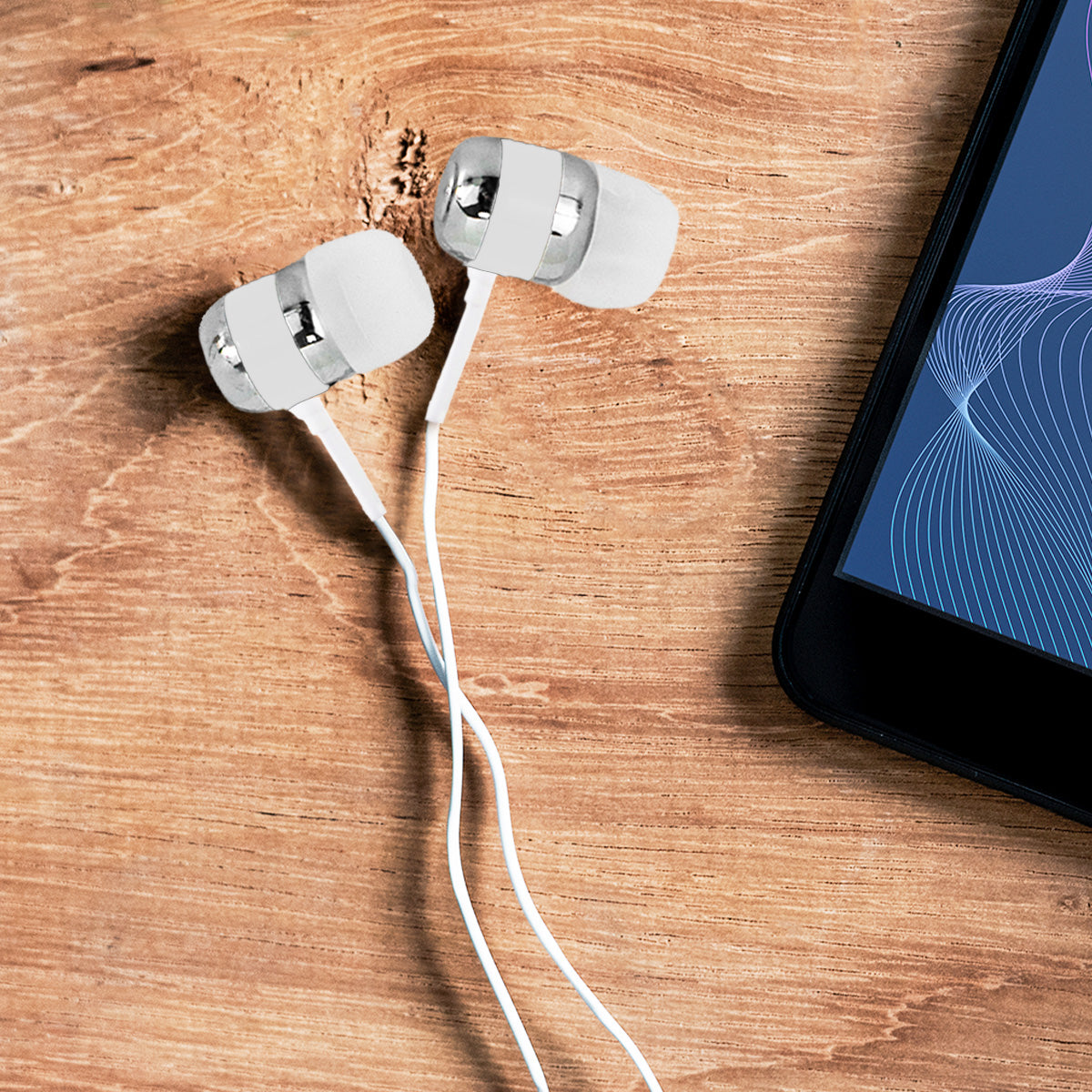 Audífonos Alámbricos color Blanco con Rosa