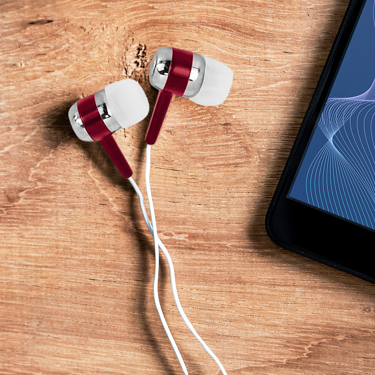 Audífonos Alámbricos color Blanco con Rojo