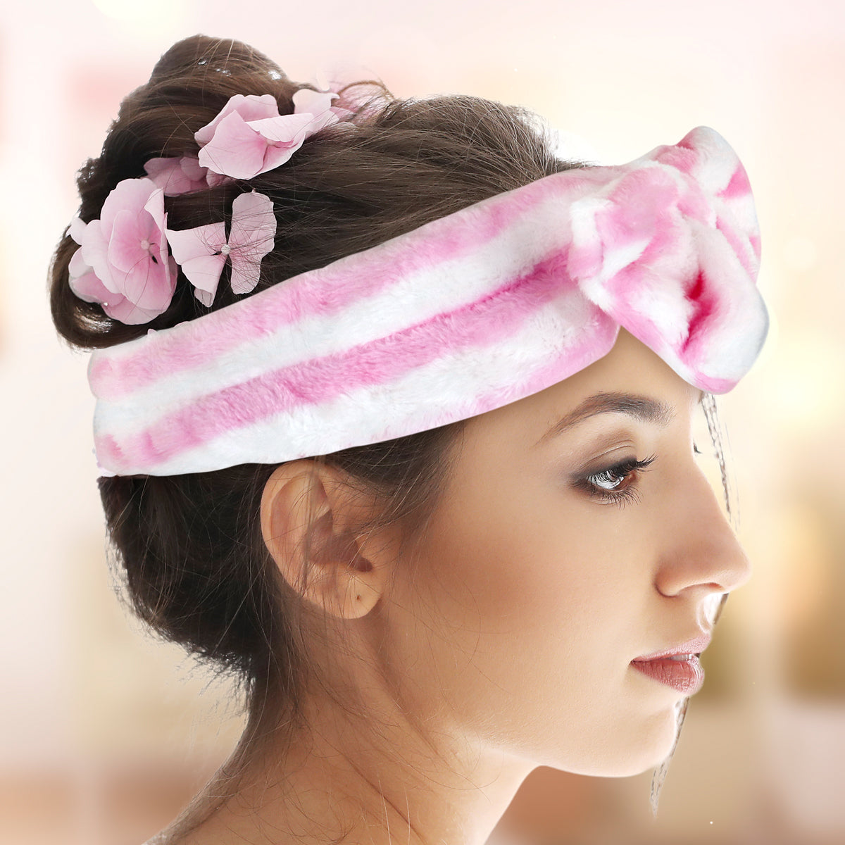 Diadema Facial con Moño para Dama, color Blanco con Rosa