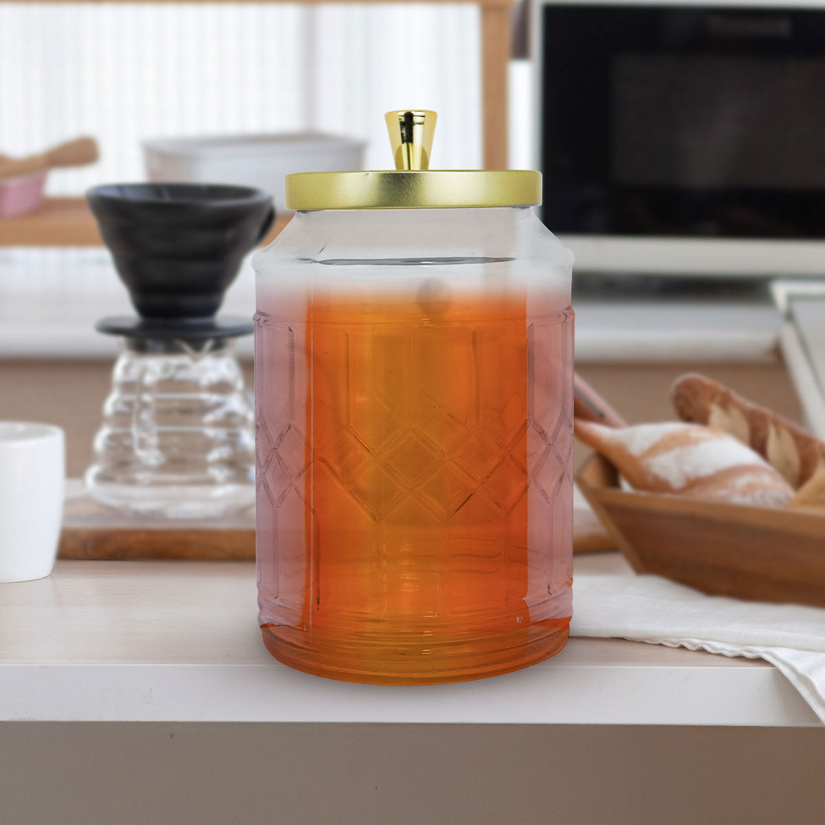 Frasco de Vidrio Rombos con Tapa, Capacidad 1300 ml