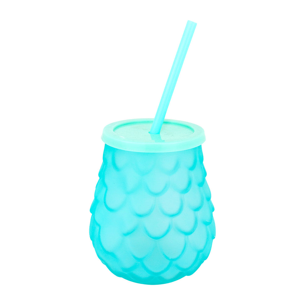 Vaso de Cristal con Popote, Color Azul Claro, 500 ml