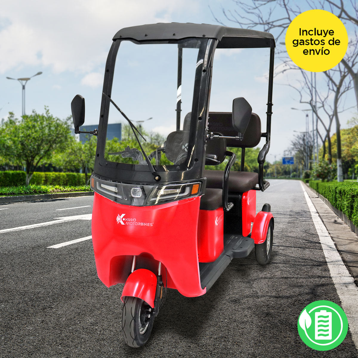Kiwo, Triciclo Eléctrico con Techo, Modelo BTY002, Color Rojo