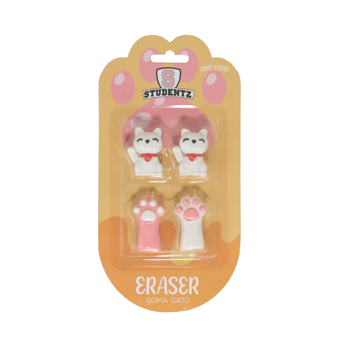Goma de borrar en forma de gatito y patitas, Studentz 4 pzas