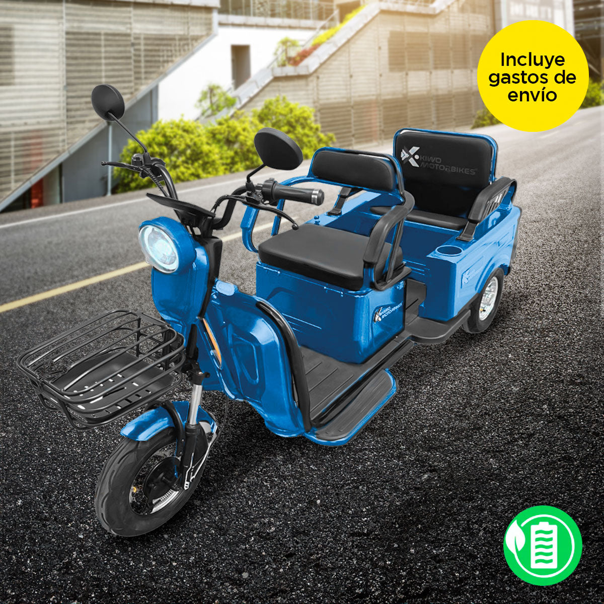 Kiwo, Triciclo Eléctrico para Pasajeros, Modelo BTY003, Color Azul