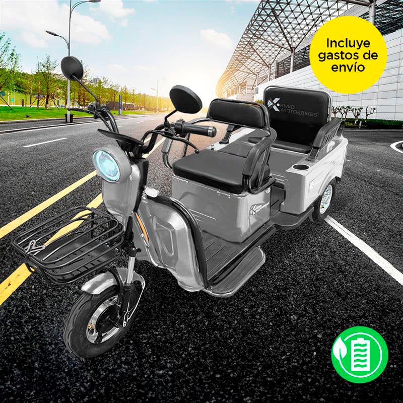 Kiwo, Triciclo Eléctrico para Pasajeros, Modelo BTY003, Color Gris