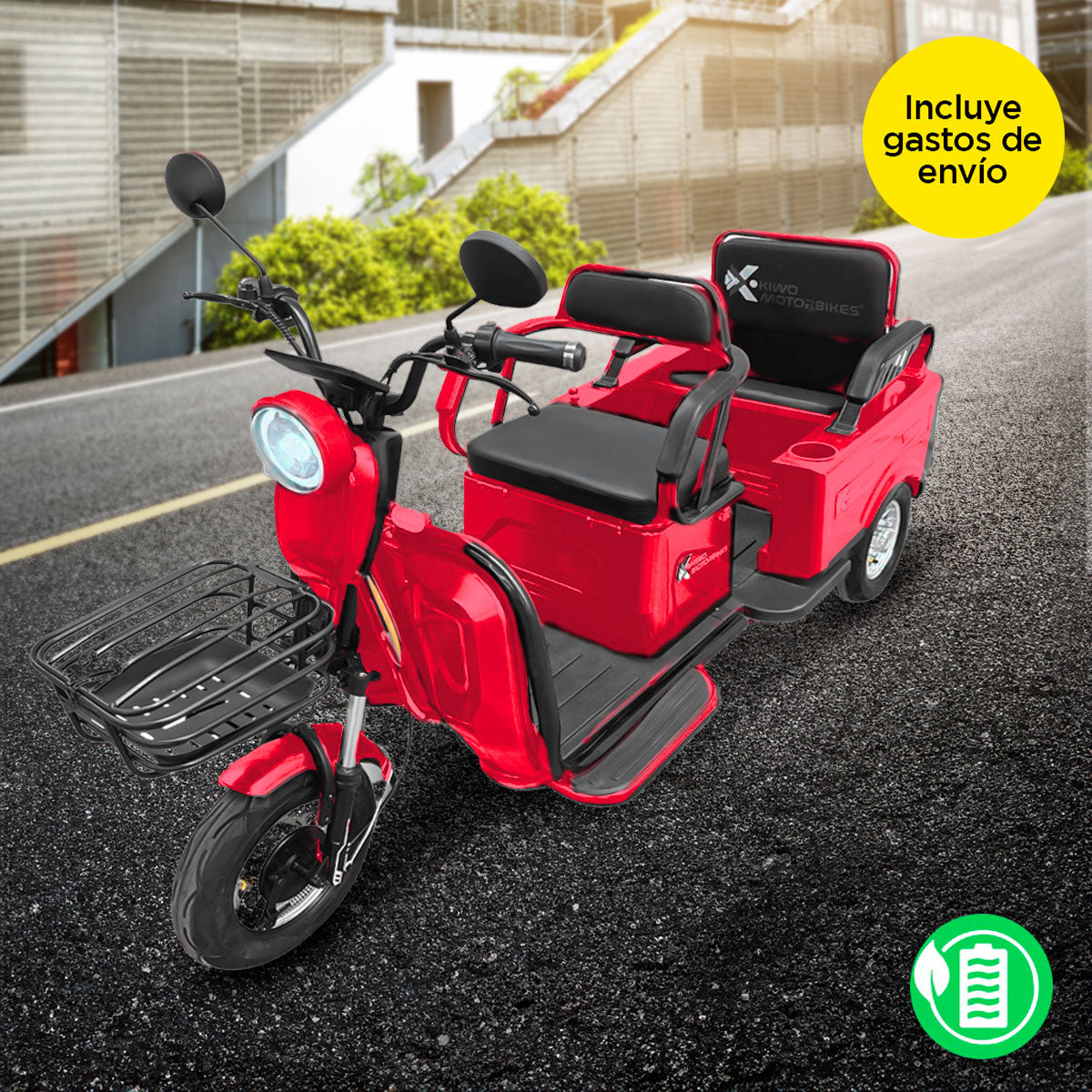 Kiwo, Triciclo Eléctrico para Pasajeros, Modelo BTY003, Color Rojo