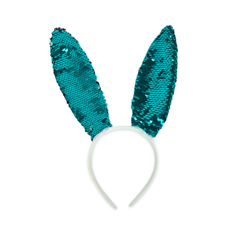 Diadema con Orejas de Conejo con Lentejuelas color Aqua