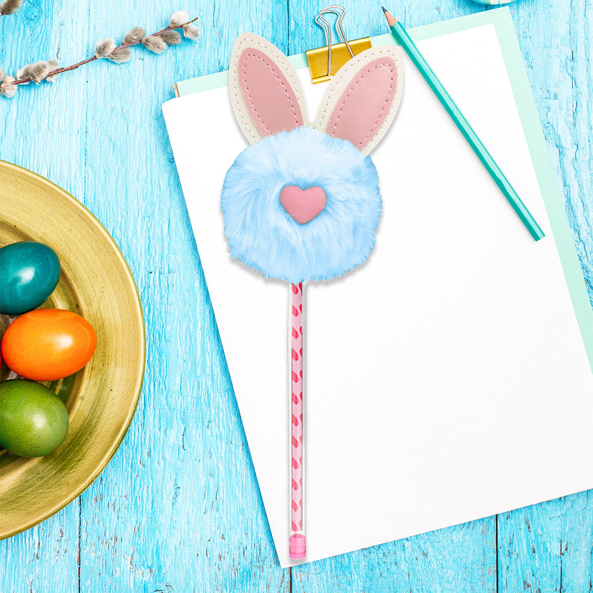 Lapicero con Pompón en Forma de Conejo, color Azul