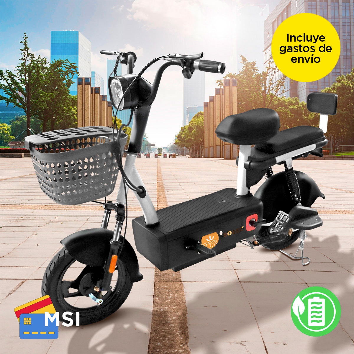 Bicicleta Eléctrica Kiwo GYE002, color Negro