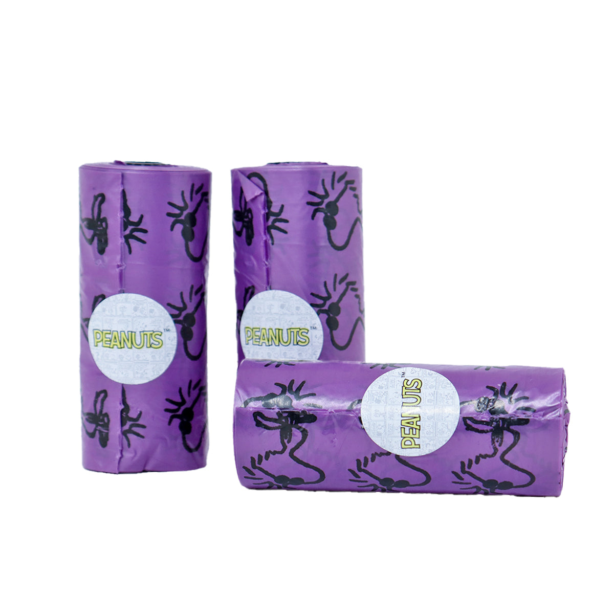 3 rollos con 15 bolsitas de Snoopy, color Morado 23 x 33 cm