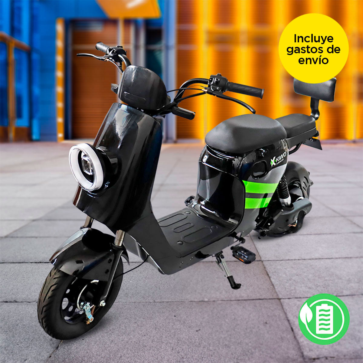 Bicicleta Eléctrica Kiwo Z01, color Negro con Verde