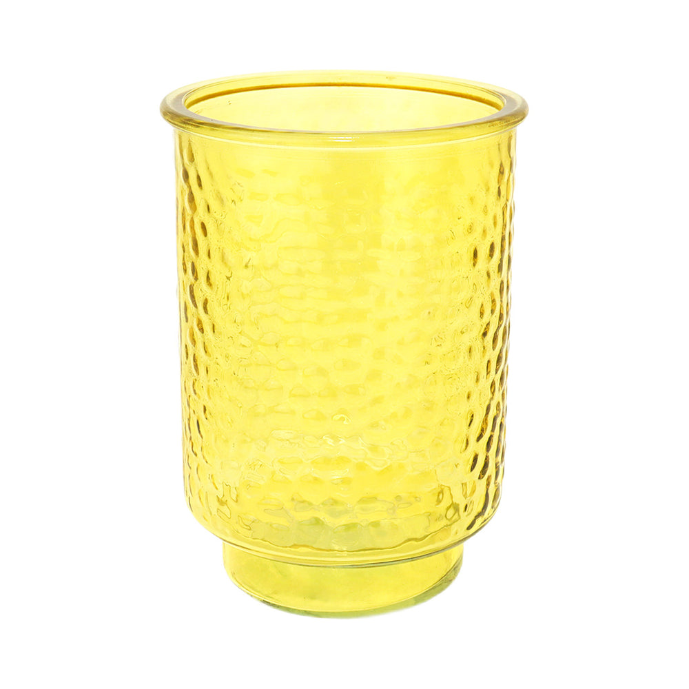 Florero Cilíndrico de Cristal color Amarillo, 10x15cm