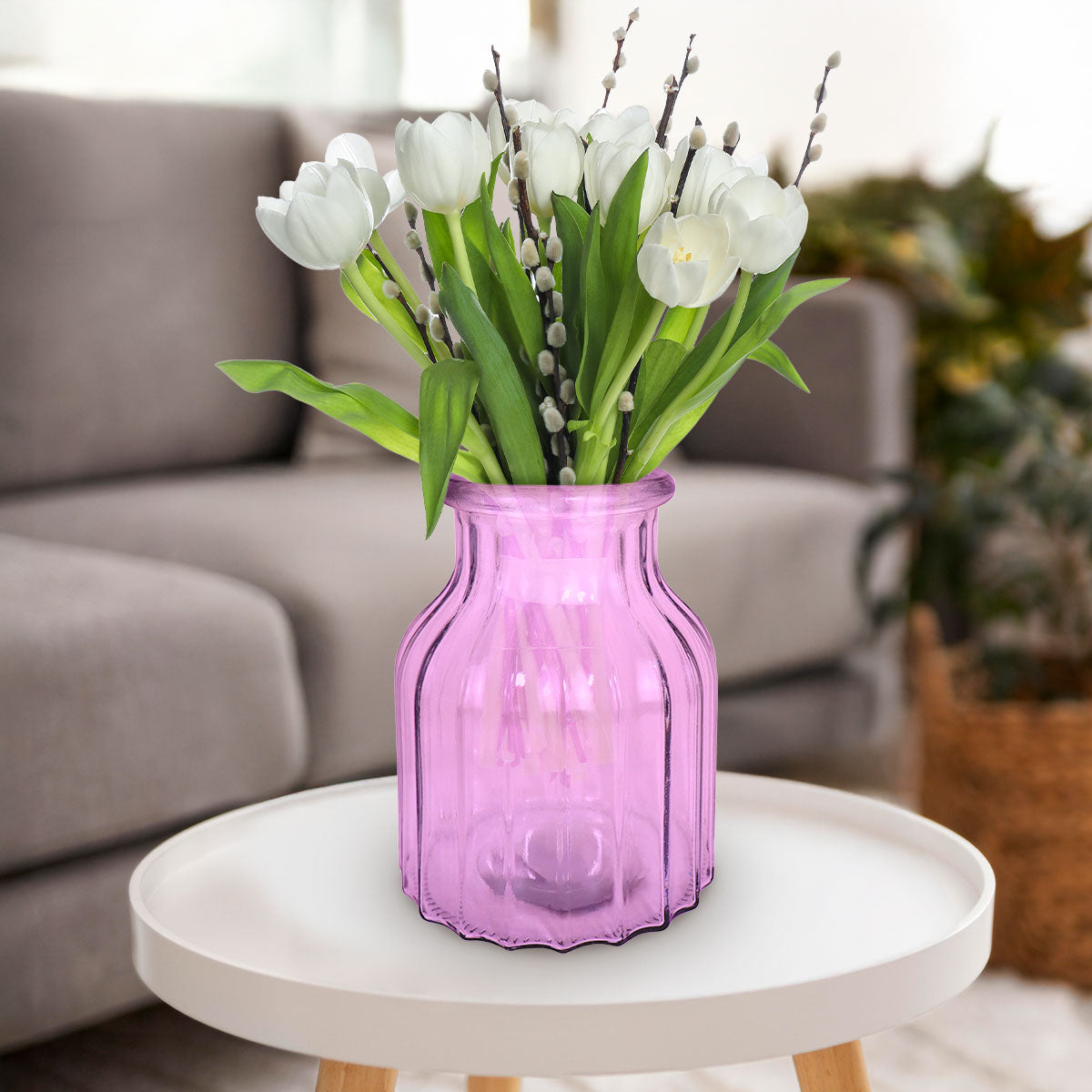 Florero de Cristal, Color Morado, 14x11 cm