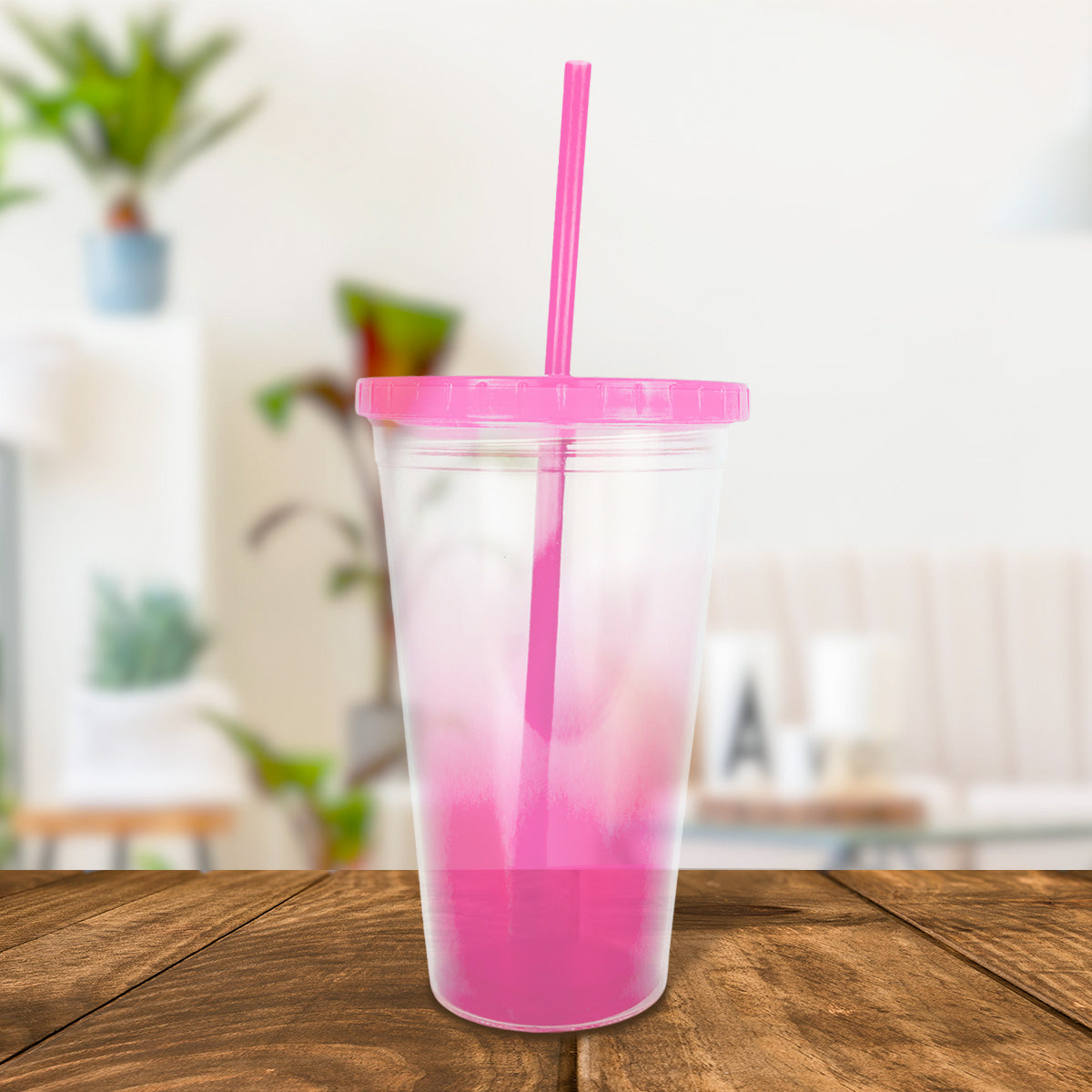 Vaso de Plástico con Tapa, color Fucsia