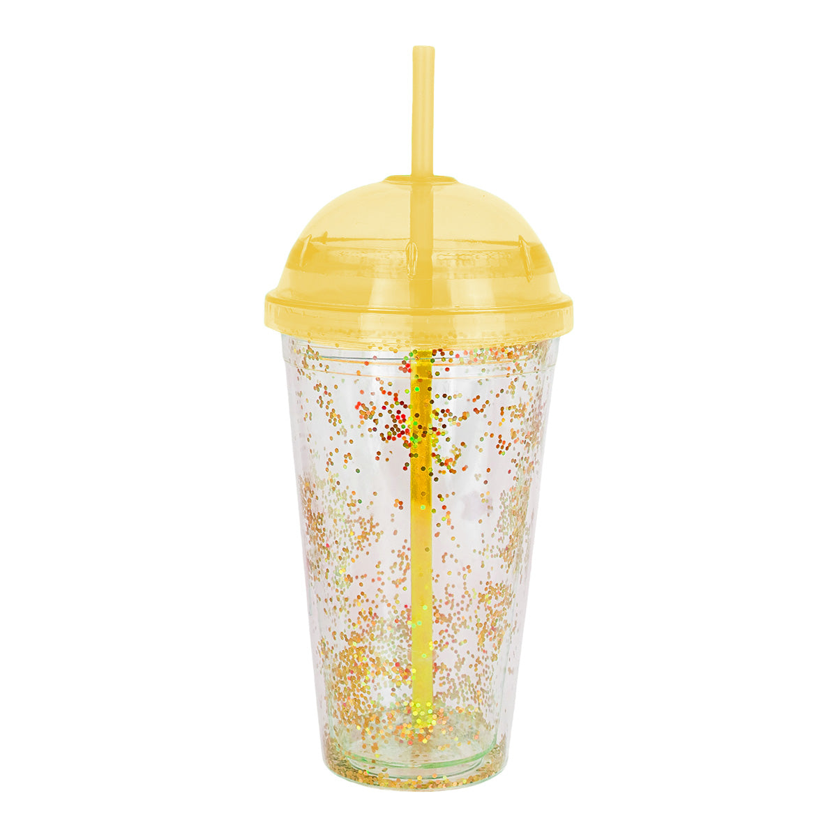 Vaso Decorado color Amarillo con Popote, 500ml