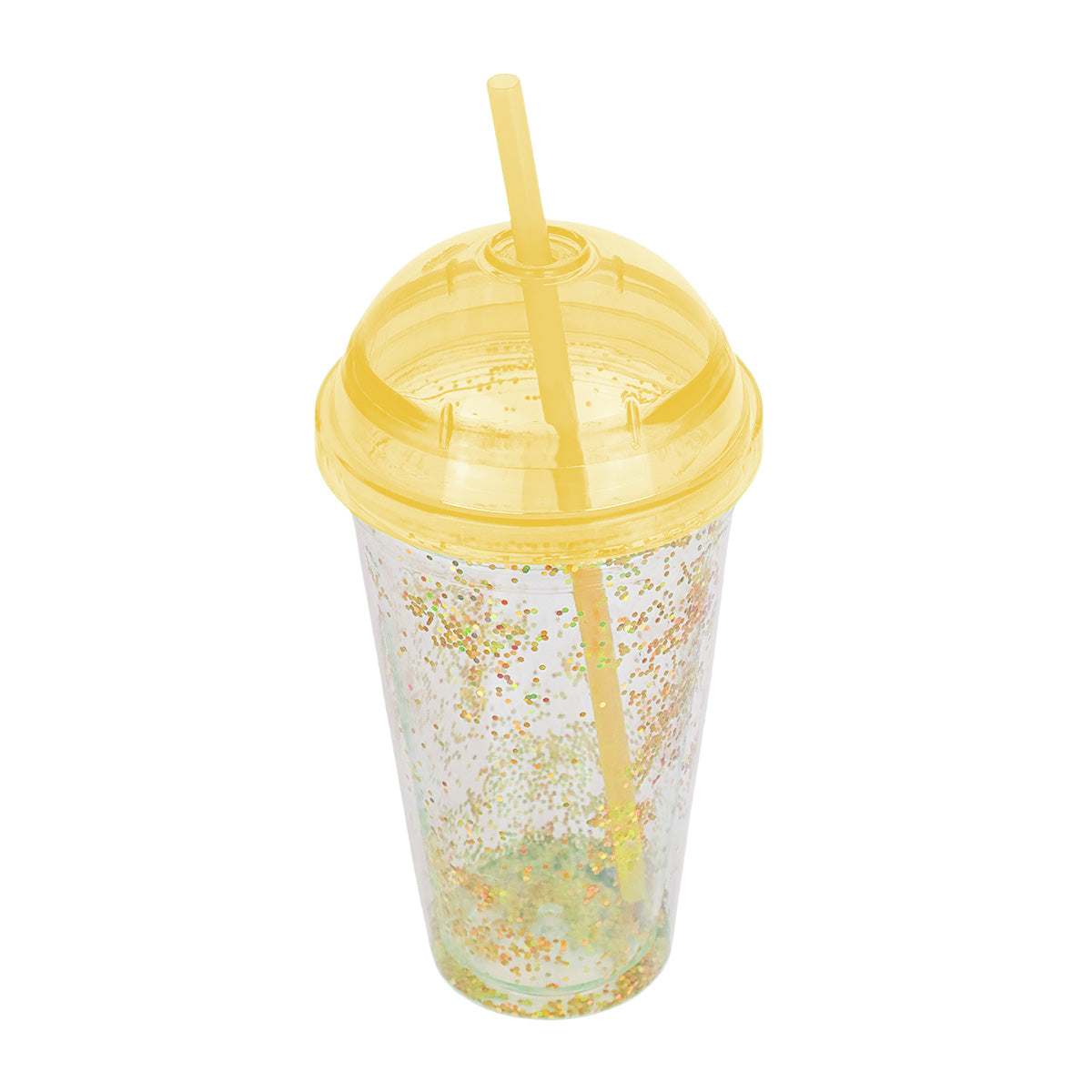 Vaso Decorado color Amarillo con Popote, 500ml