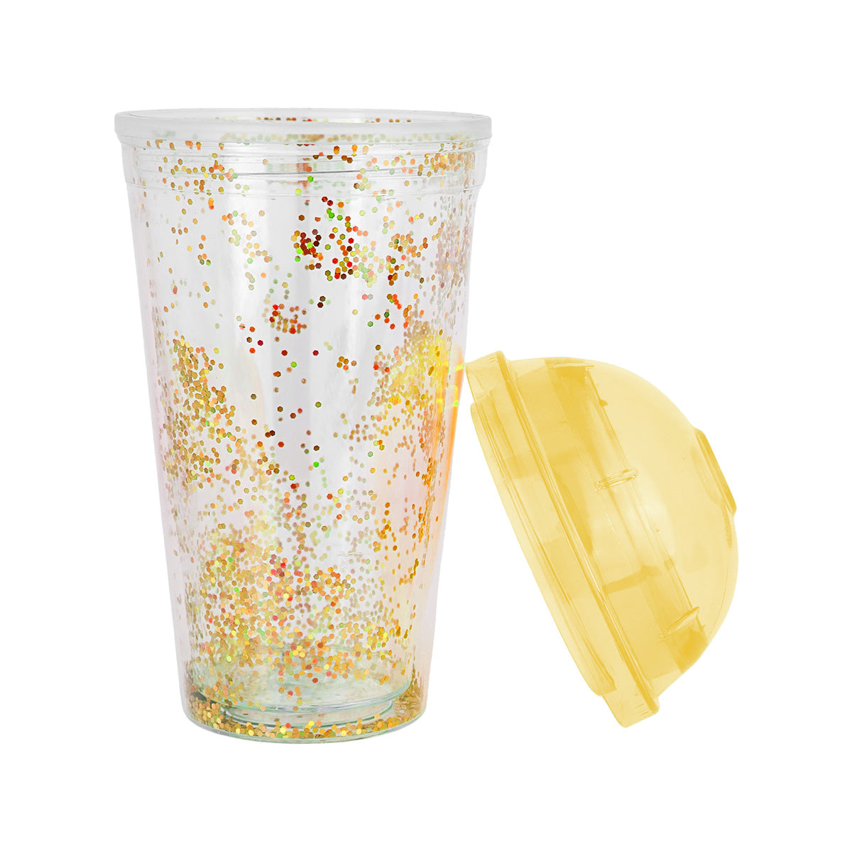 Vaso Decorado color Amarillo con Popote, 500ml
