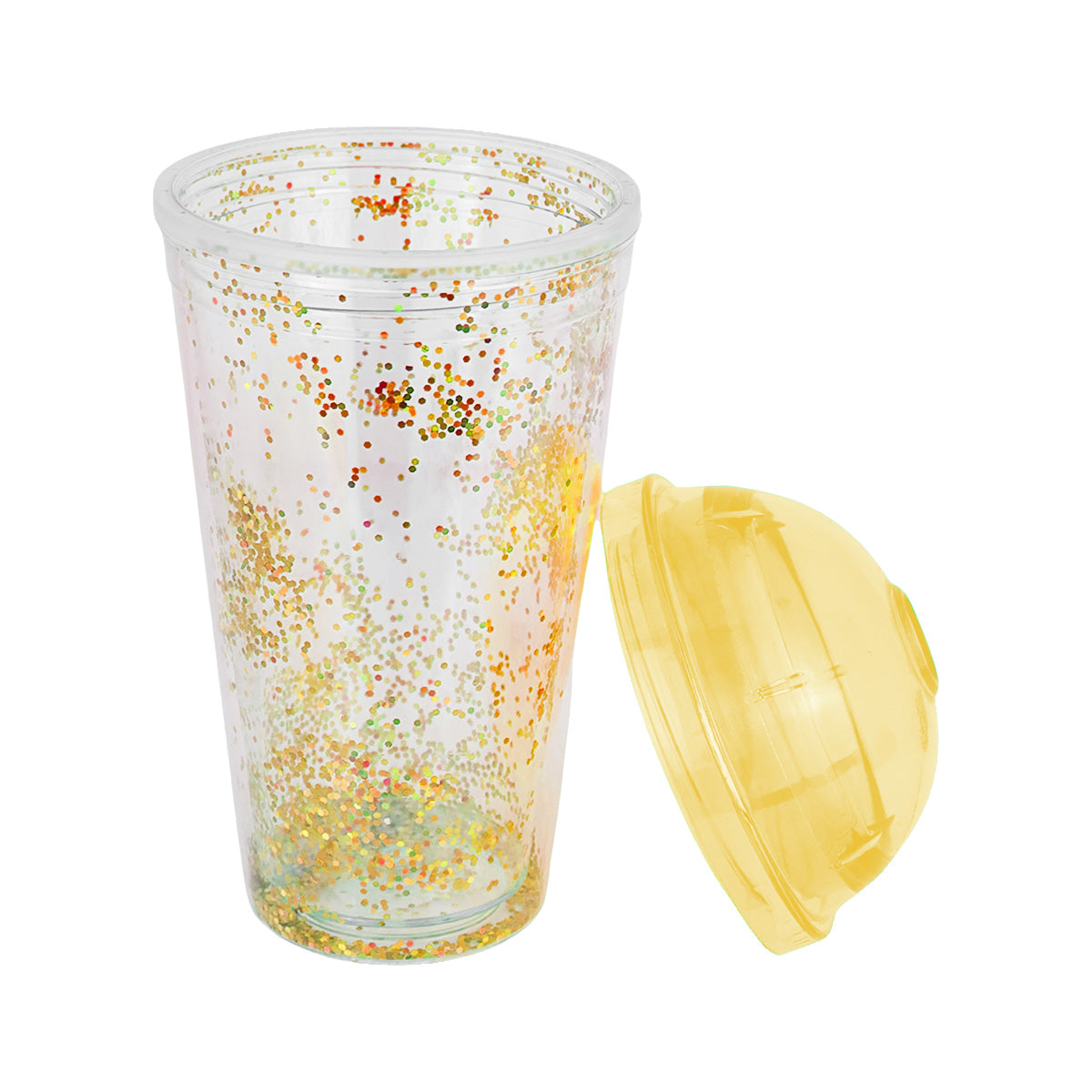 Vaso Decorado color Amarillo con Popote, 500ml