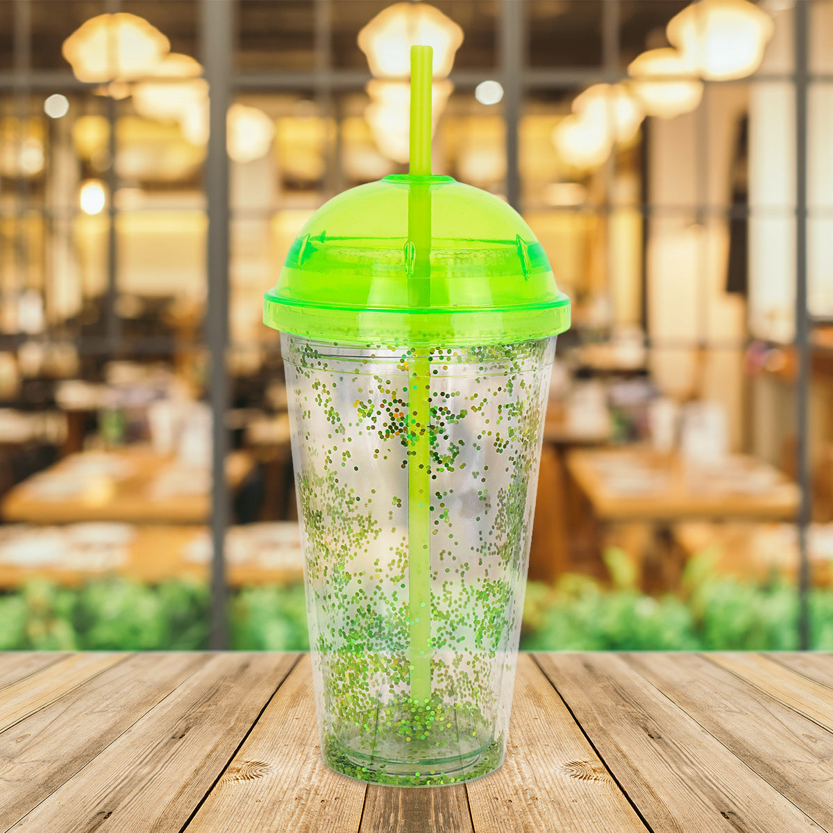 Vaso Decorado color Verde con Popote, 500ml