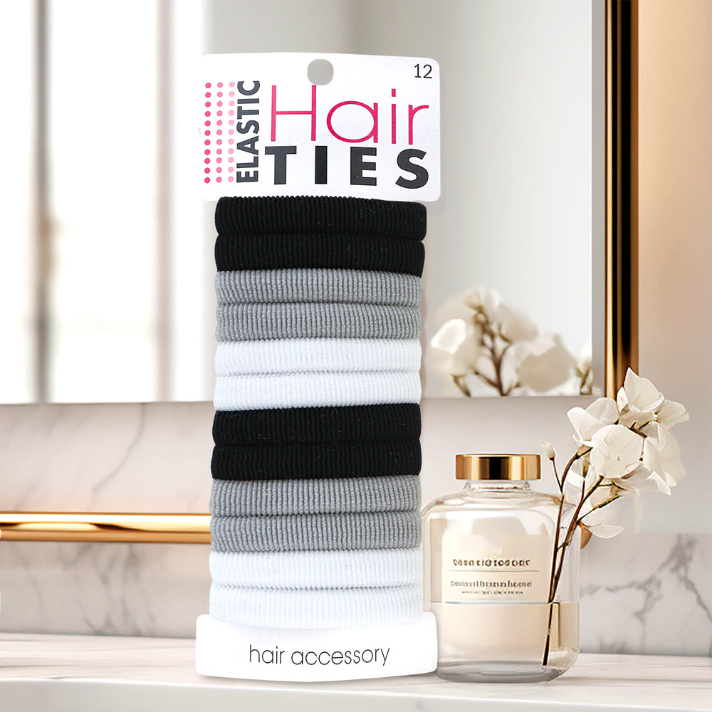 Ligas color Blanco y Negro para el Cabello, 12pzas
