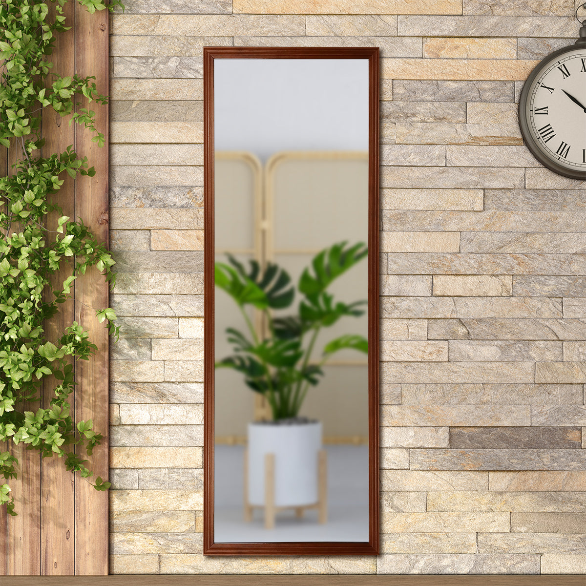Espejo con Marco de Madera color Café, 29x90cm
