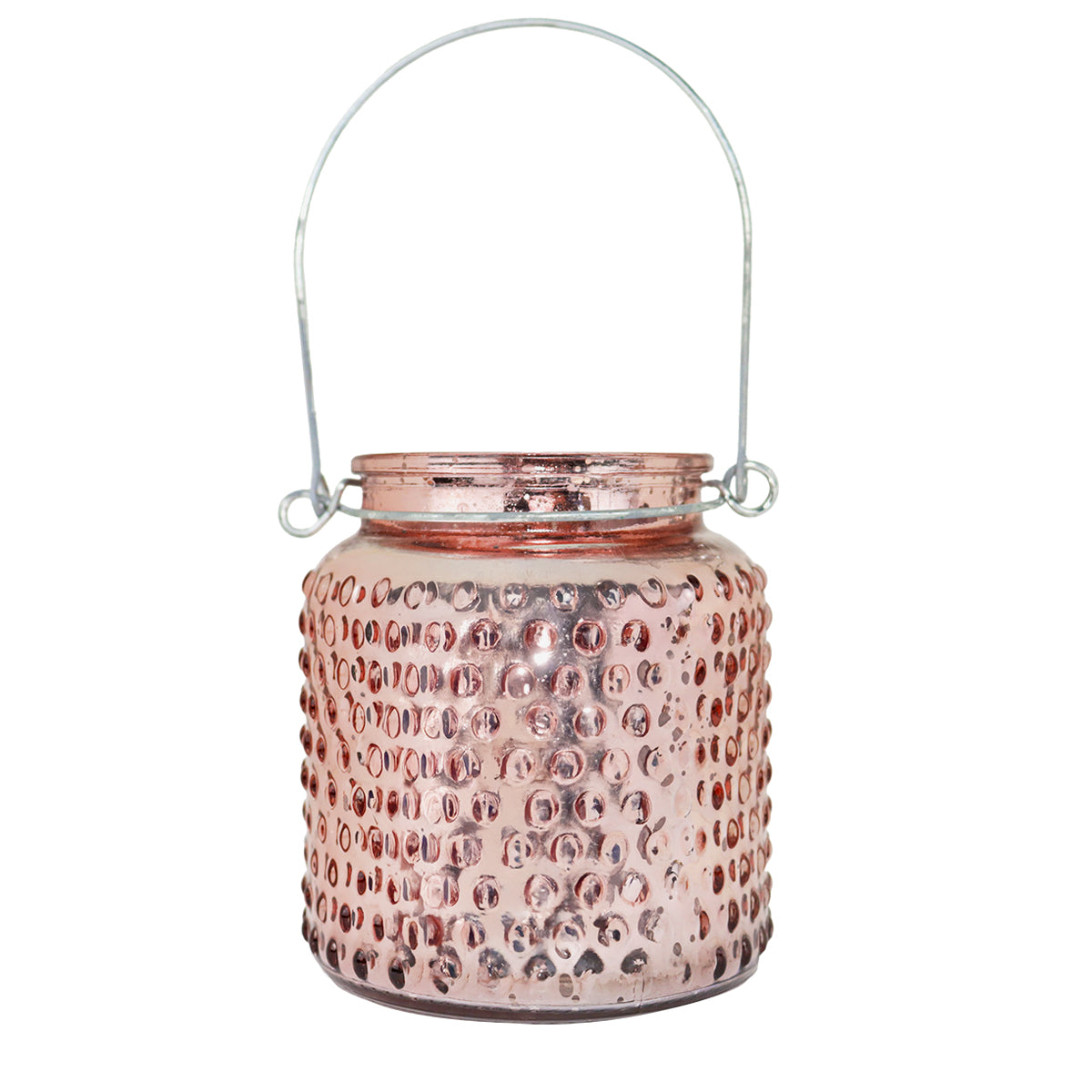 Portavelas de Cristal con Asa, Color Cobre