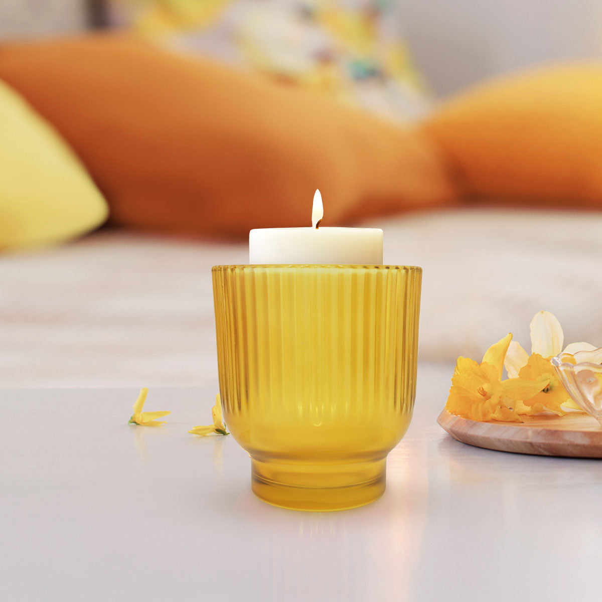 Portavelas de Cristal, Color Amarillo