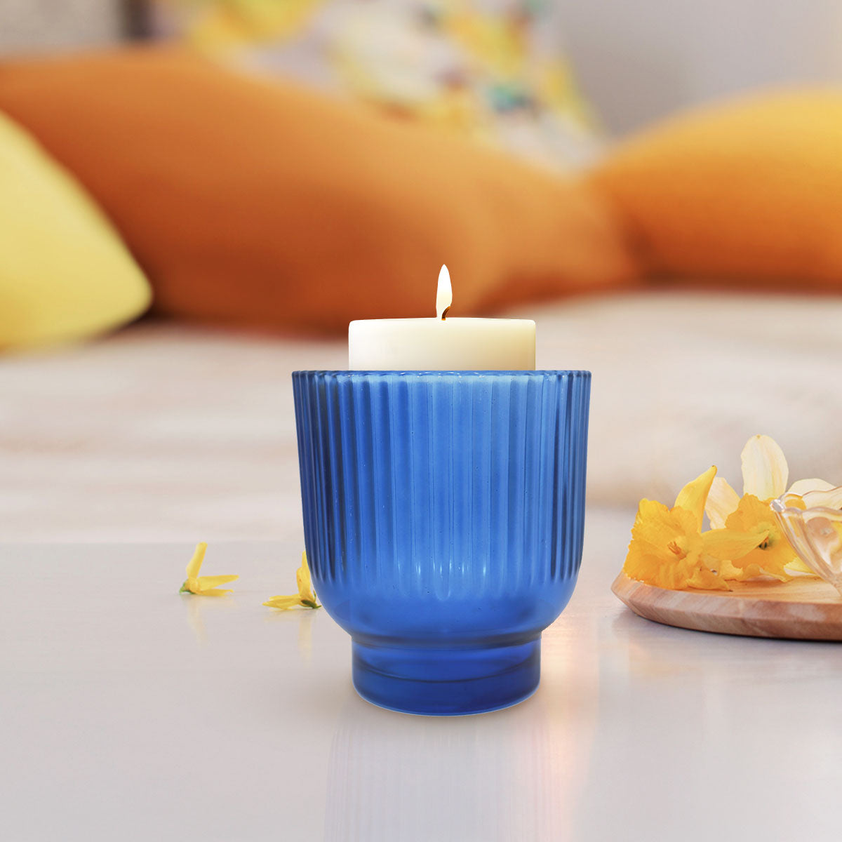 Portavelas de Cristal, Color Azul