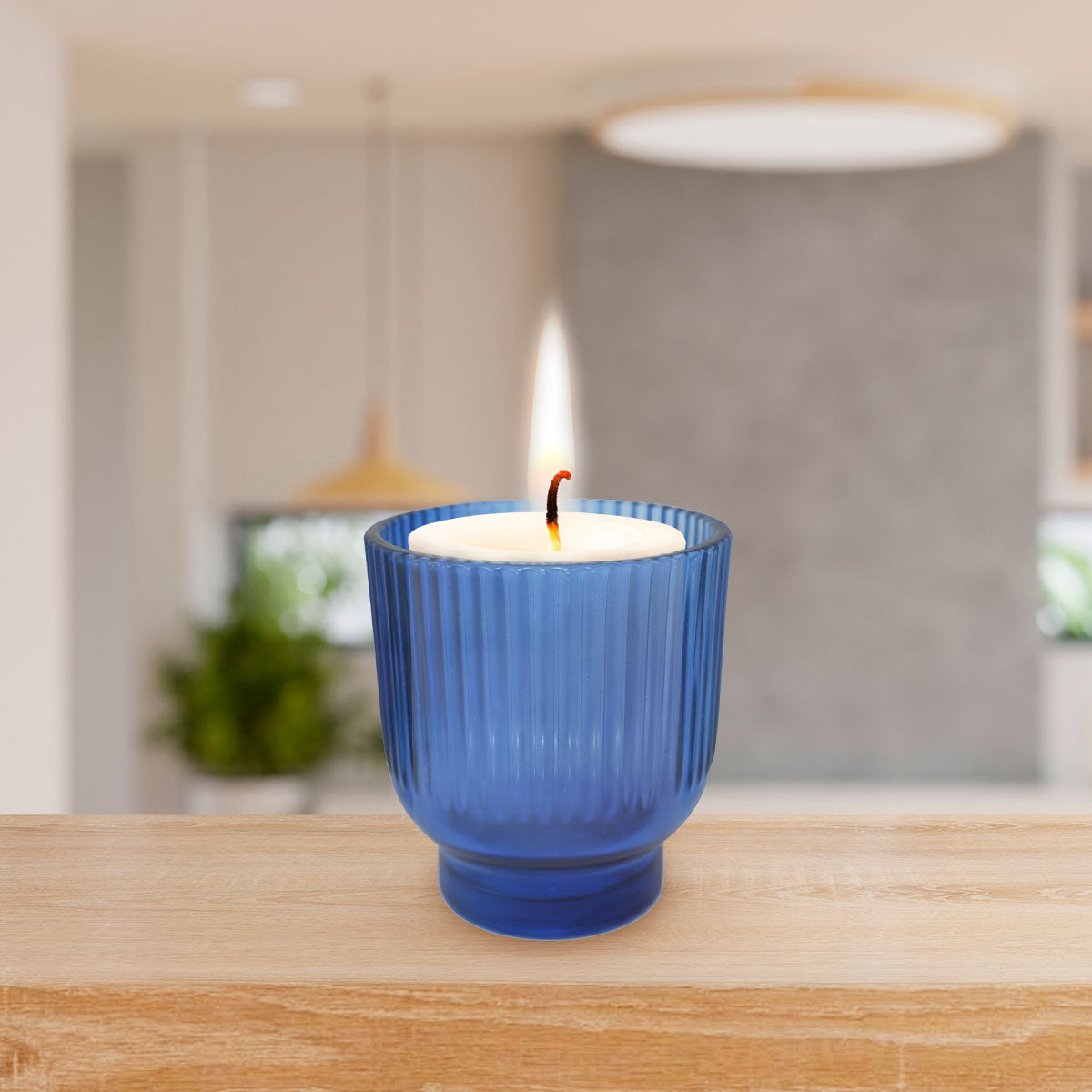 Portavelas de Cristal, Color Azul